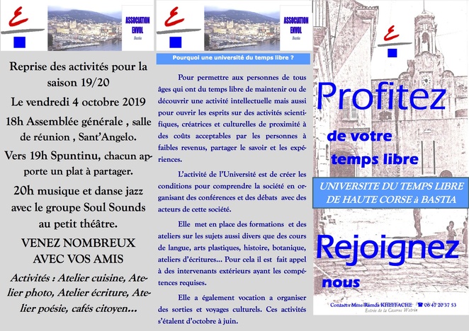 Bastia : Les activités de l'Association ENVOL Université du Temps Libre reprennent 
