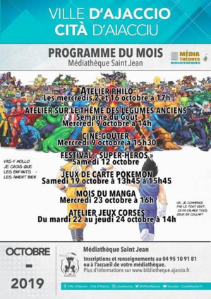 Le programme du mois d'Octobre de la médiathèque Saint-Jean d'Ajaccio