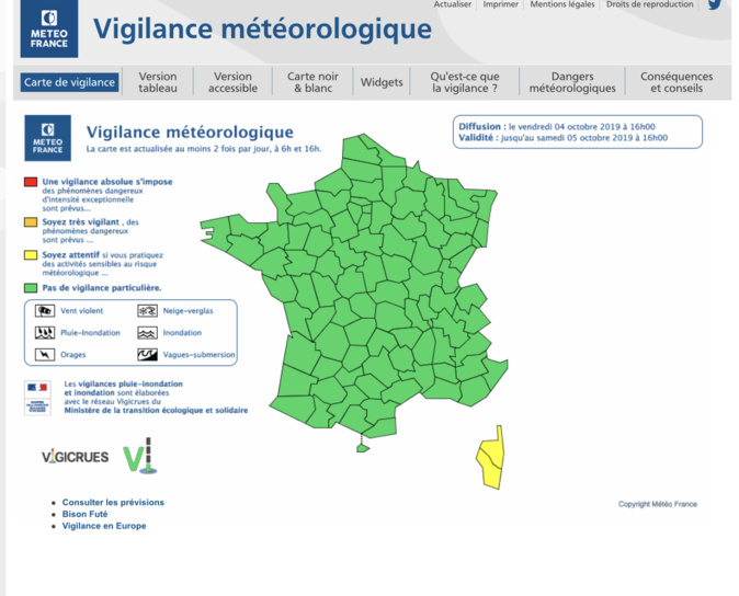 Vent violent : Météo France place la Corse en alerte jaune Vent violent : Météo France place la Corse en alerte jaune