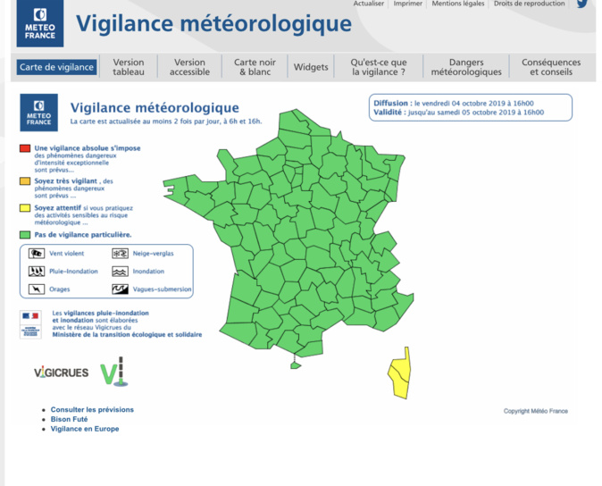 Vent violent : Météo France place la Corse en alerte jaune