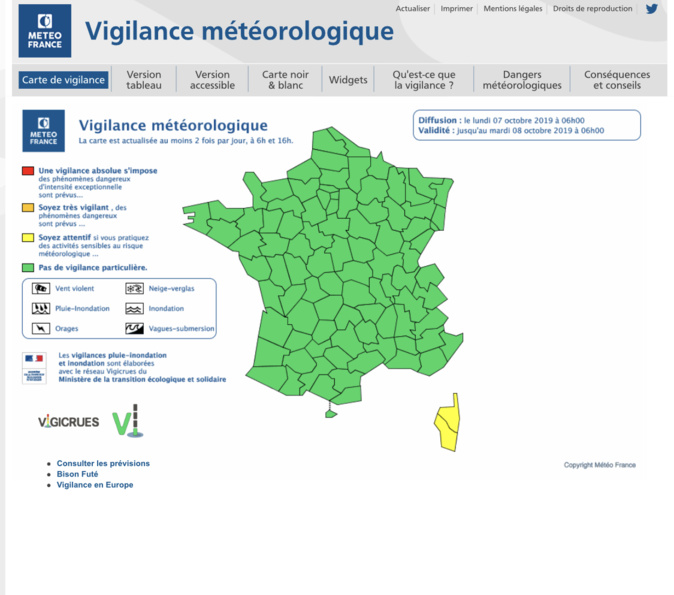 La Corse placée en vigilance jaune orages, pluies et inondations  La Corse placée en vigilance jaune orages, pluies et inondations