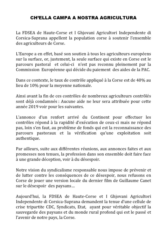 Contrôles de la PAC : les agriculteurs de Haute-Corse passent aux actes Contrôles de la PAC : les agriculteurs de Haute-Corse passent aux actes