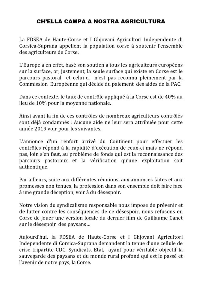 Contrôles de la PAC : les agriculteurs de Haute-Corse passent aux actes
