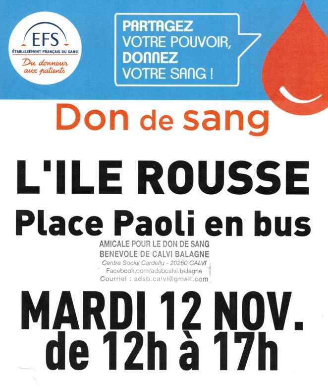 Don du sang : le 12 novembre de 12 h à 17 heures à Lisula