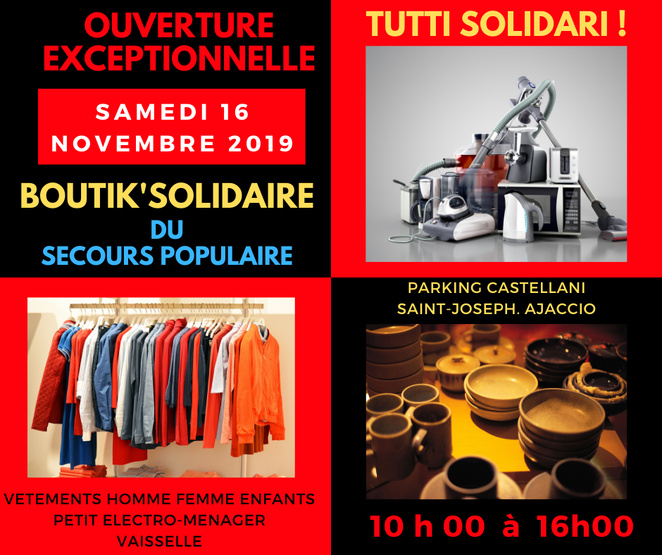 Ouverture exceptionnelle de la BOUTIK'SOLIDAIRE du Secours Populaire ce samedi Ouverture exceptionnelle de la BOUTIK'SOLIDAIRE du Secours Populaire ce samedi