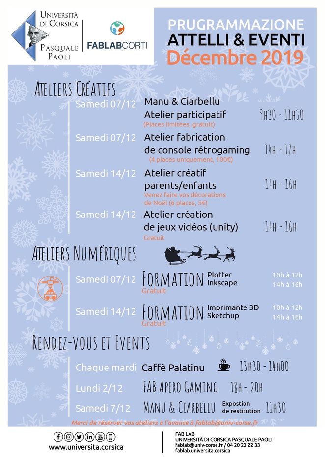 Le programme du décembre du FabLab de Corti