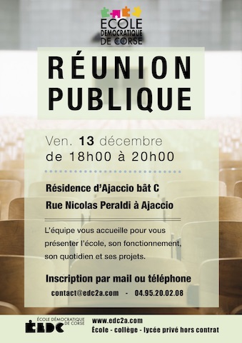 Ajaccio : Une réunion publique à l'Ecole démocratique de Corse ce 13 décembre