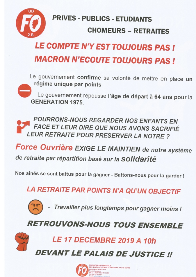 Réforme des retraites : Opération tractage de FO à Bastia