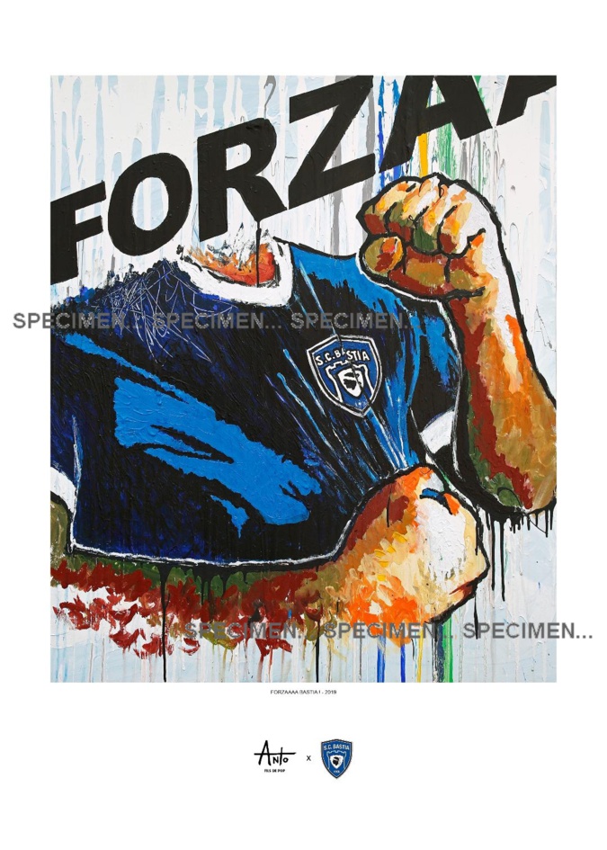 "Forzaaaa Bastia !" une œuvre réalisée par l'artiste calvais Antò Fils de Pop "Forzaaaa Bastia !" une œuvre réalisée par l'artiste calvais Antò Fils de Pop
