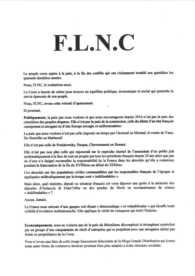 Attentats contre les villas Ferracci : le FLNC du 22 octobre revendique