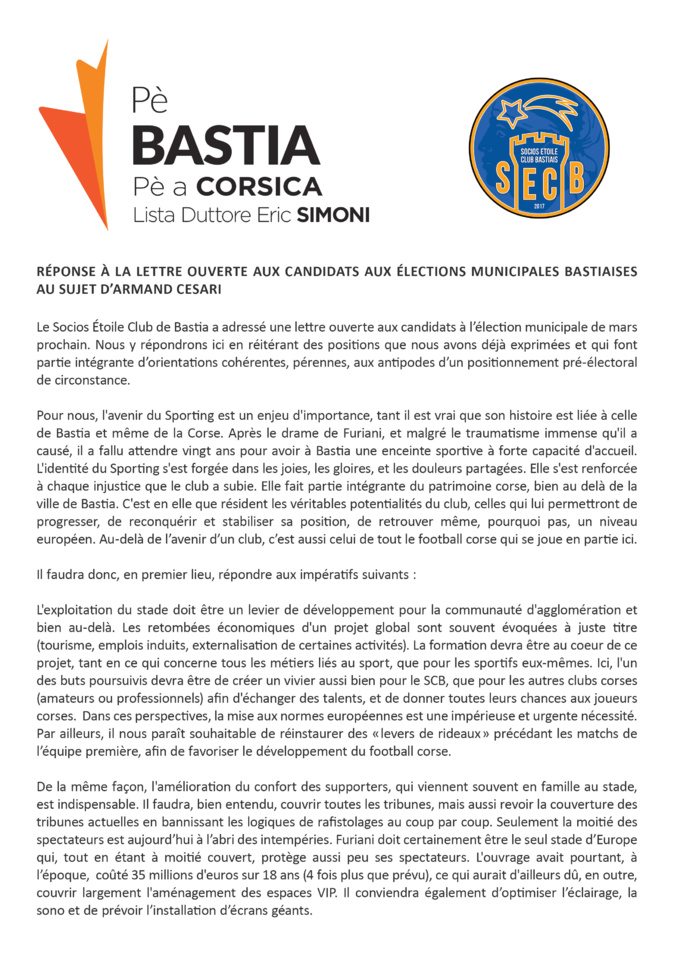 Stade de Furiani : La position de Pè Bastia, Pè a Corsica Stade de Furiani : La position de Pè Bastia, Pè a Corsica