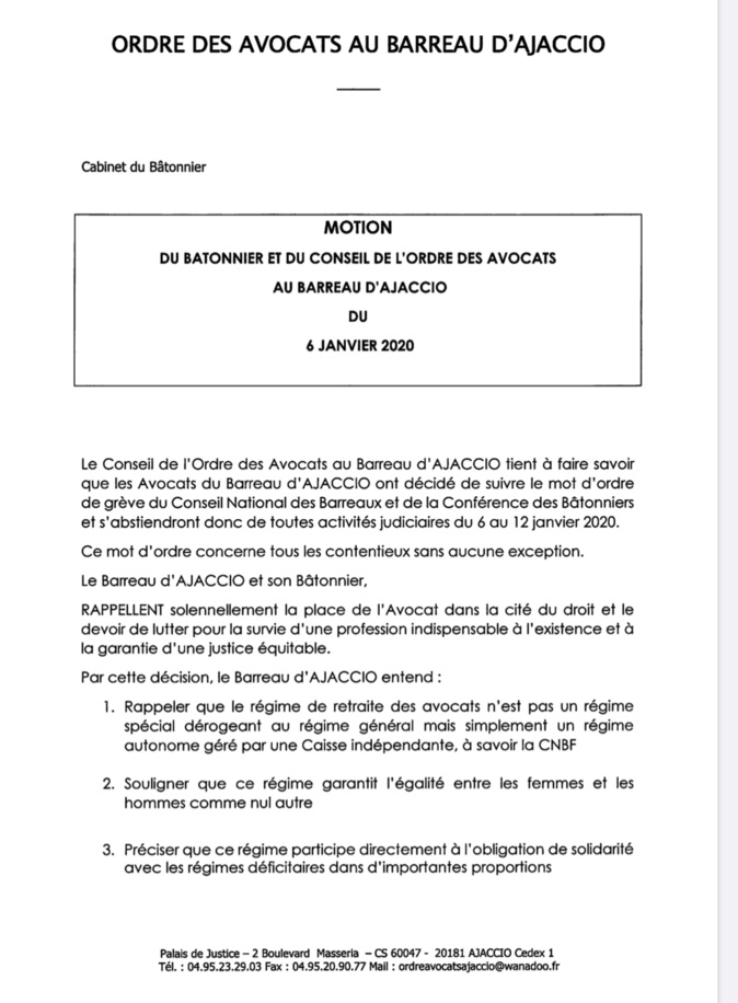 Ajaccio : grève des avocats contre la réforme des retraites pendant une semaine