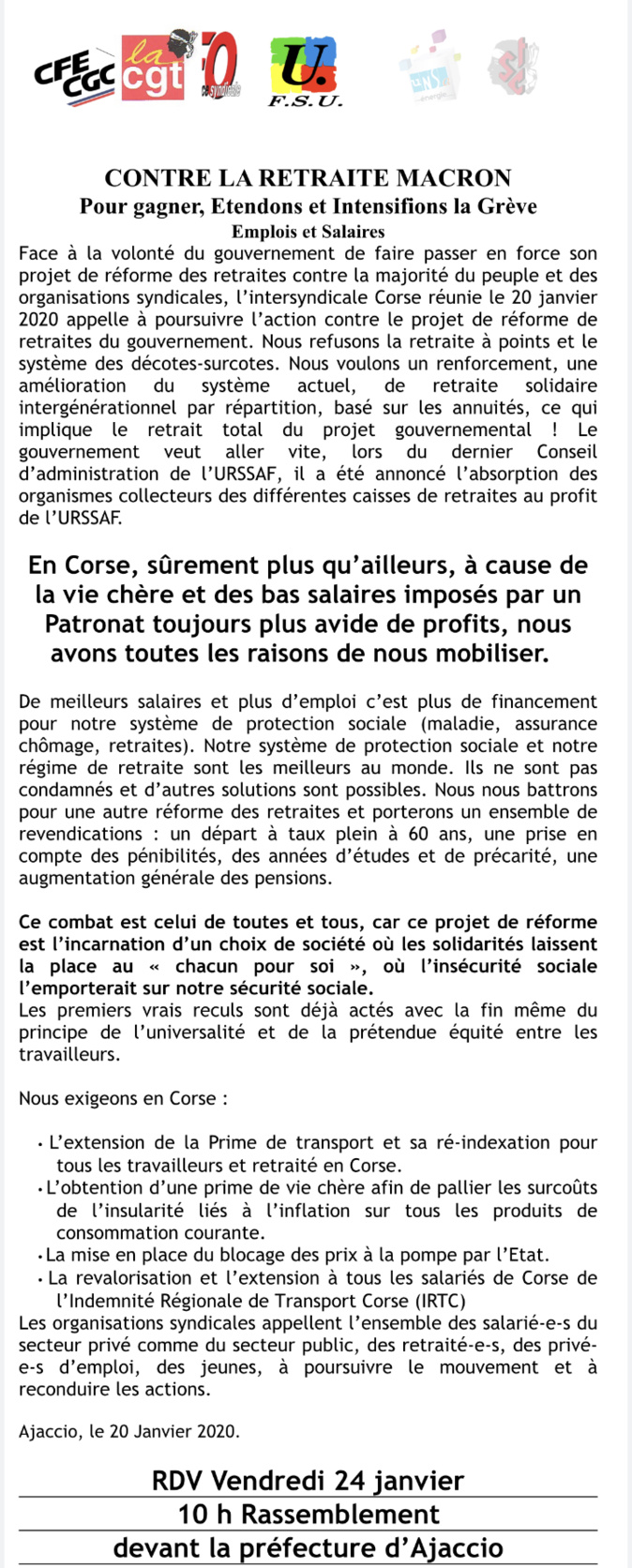 « Pour gagner, intensifions la grève » : l'intersyndicale appelle à une nouvelle journée de grèves et manifestations le 24 janvier « Pour gagner, intensifions la grève » : l'intersyndicale appelle à une nouvelle journée de grèves et manifestations le 24 janvier
