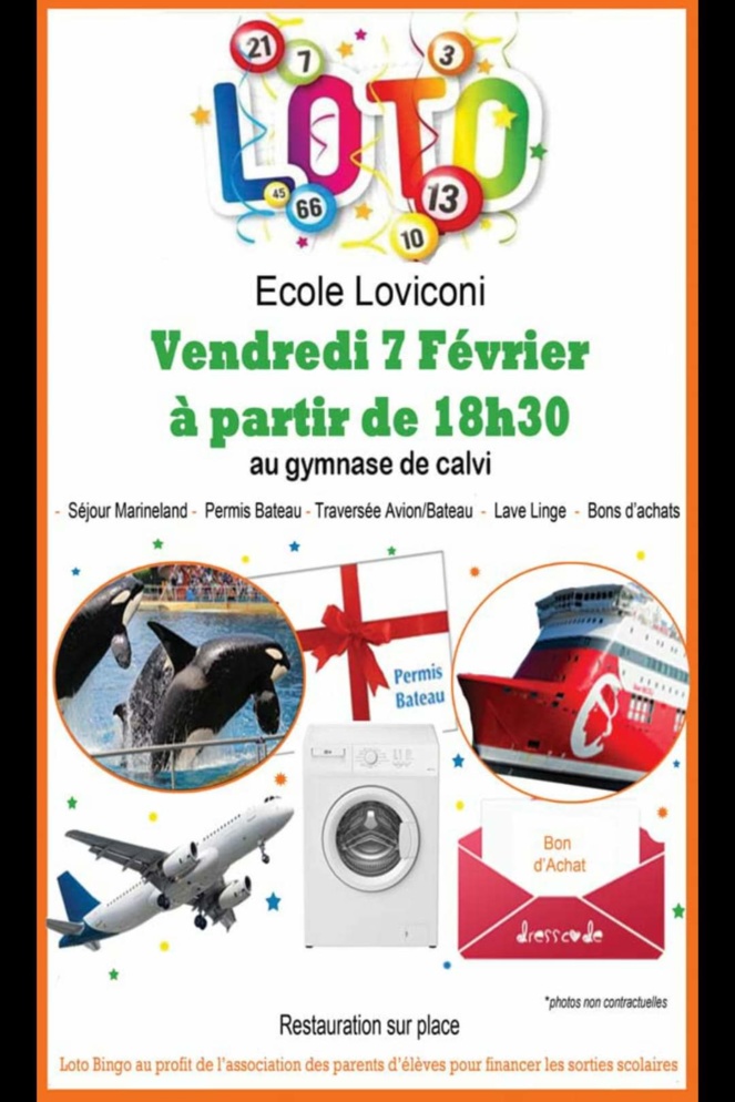 Loto de l'Association des Parents d'Élèves de l'école Loviconi le 7 février à Calvi