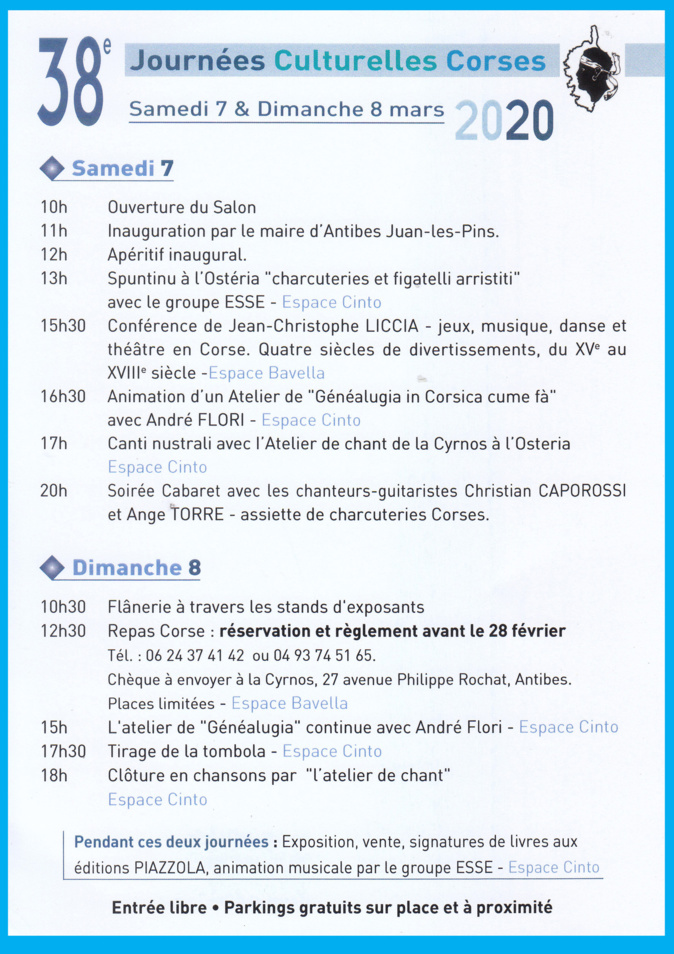 Les 38e Journées Culturelles Corses d'Antibes reviennent les 7 et 8 mars Les 38e Journées Culturelles Corses d'Antibes reviennent les 7 et 8 mars