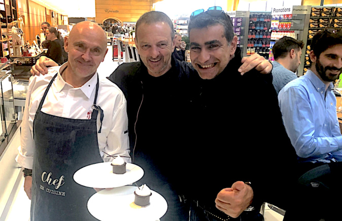 Richard Toix et François Padrona (au centre) :la cuisine étoilée au Leclerc de Baleone ( Photo Michel Luccioni)