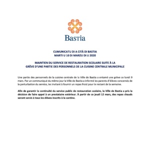 Grève à la cuisine centrale de Bastia : maintien du service de restauration scolaire Grève à la cuisine centrale de Bastia : maintien du service de restauration scolaire