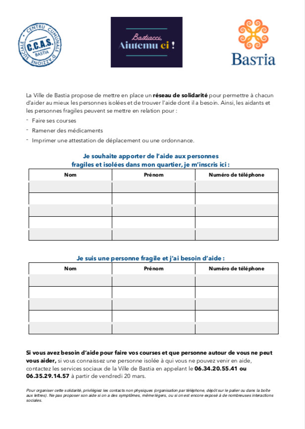 " Bastiacci, aiutemu ci !" : la solidarité à l'heure du Covid-19