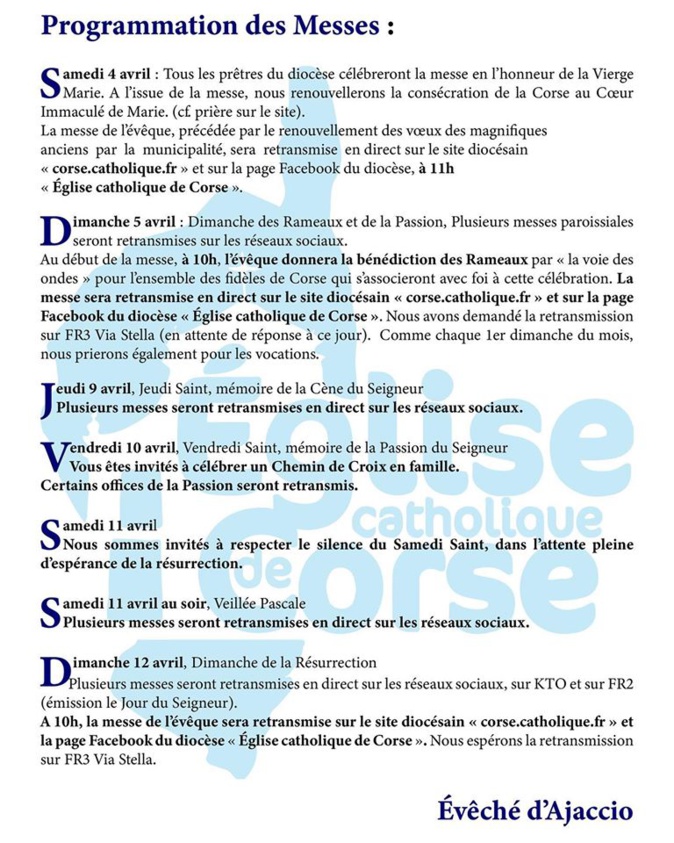 Confinement : Les catholiques de Corse pourront suivre les offices la Semaine Sainte sur les réseaux sociaux