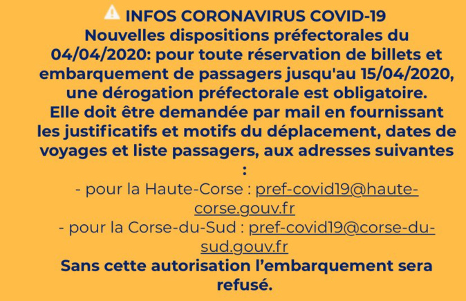 La Corsica Ferries a informé ses éventuels passagers de toutes ces dispositions