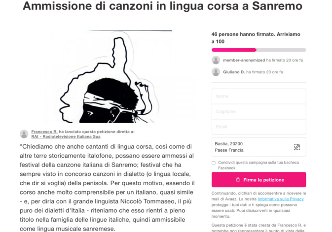 Pour que les chanteurs corses puissent participer au festival de Sanremo Pour que les chanteurs corses puissent participer au festival de Sanremo