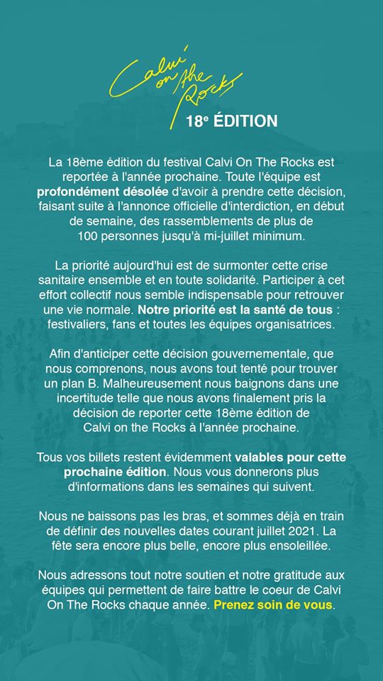 Covid-19 : “Calvi On The Rocks"officialise le report de son festival à 2021