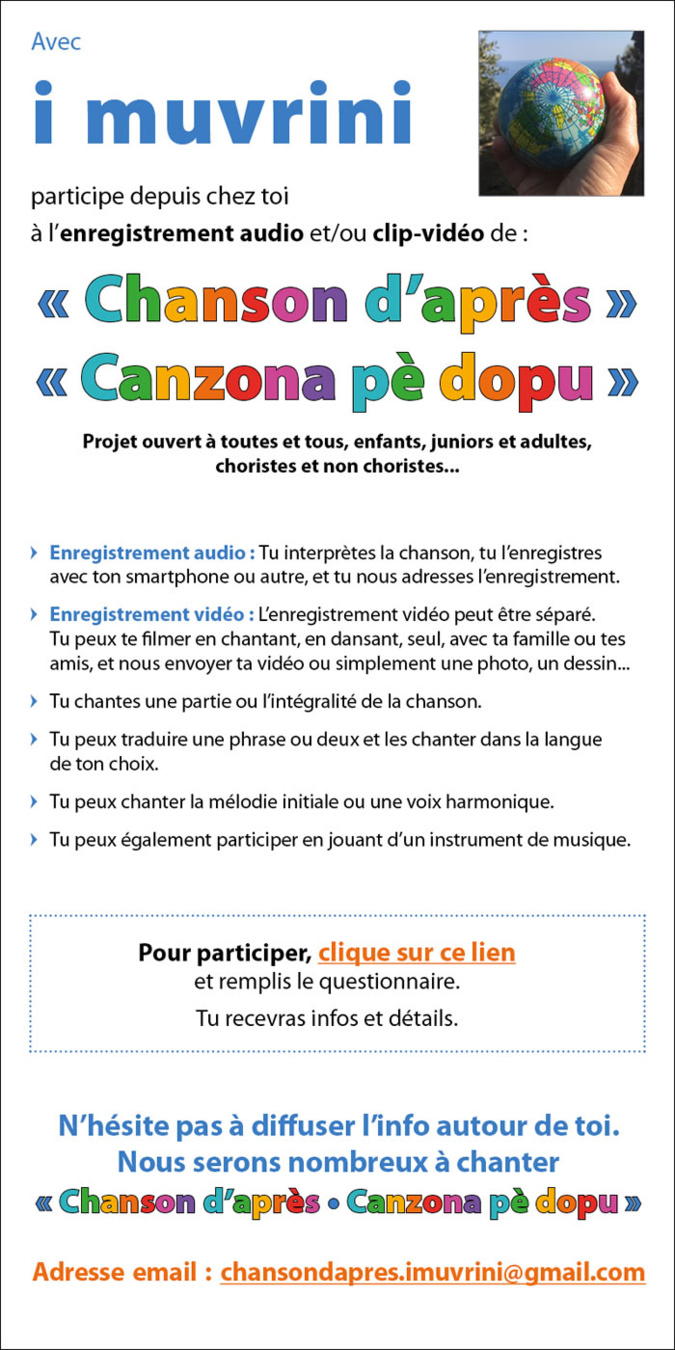 Covid-19 -  "Chanson d'après-Canzona pè dopu" : participez à son enregistrement avec I Muvrini