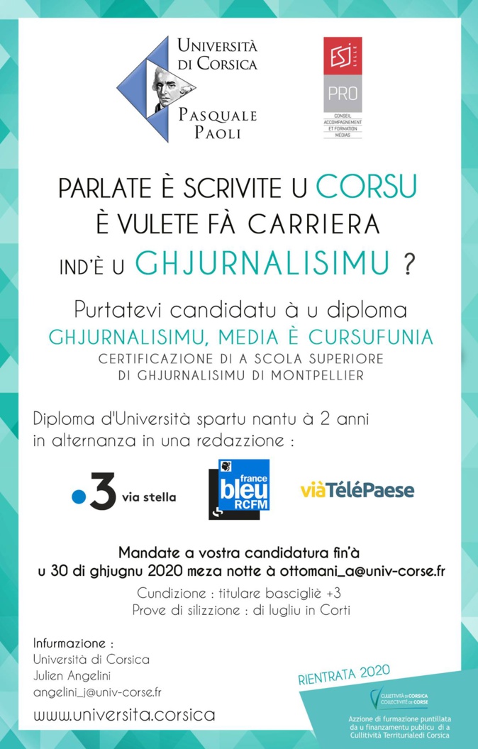 L'université de Corse recrute pour son diplôme de journalisme L'université de Corse recrute pour son diplôme de journalisme