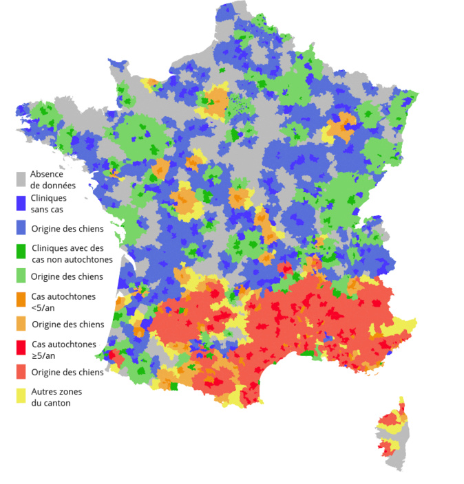 Carte répartition Leishmaniose sur le territoire. Carte répartition Leishmaniose sur le territoire.