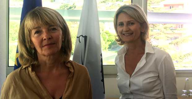 Le Dr Bianca Fazi, médecin urgentiste à l'hôpital d'Aiacciu et conseillère exécutive en charge de la santé et du social, et Nanette Maupertuis, conseillère exécutive en charge des Affaires européennes et présidente de l'Agence du tourisme de la Corse.