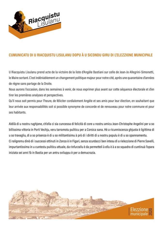 Municipales à Lisula : la réaction de Michel Frassati après la victoire d'Angèle Bastiani Municipales à Lisula : la réaction de Michel Frassati après la victoire d'Angèle Bastiani