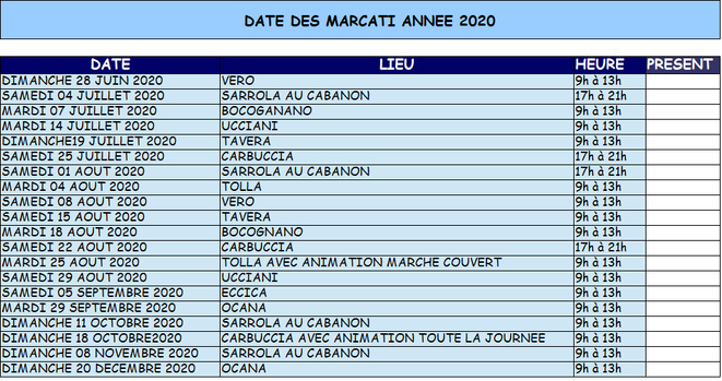 Retrouvez toutes les dates de I Marcati Paesani Celavu-Prunelli