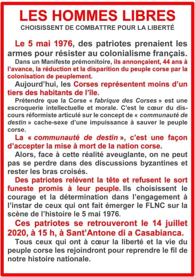 "Femu rinasce a Cunsulta naziunale": rassemblement patriotique ce 14 juillet à Sant'Antone di a Casabianca