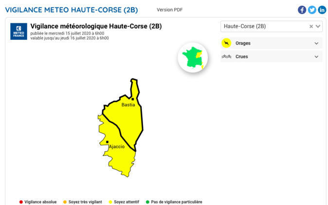 Météo. La Corse placée en vigilance jaune orages ce mercredi 15 juillet