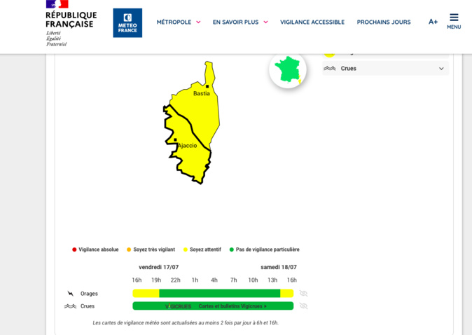 La Corse en jaune : des risques d'orages pour une partie du week-end La Corse en jaune : des risques d'orages pour une partie du week-end