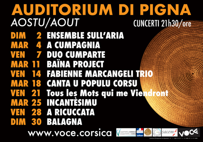 Le programme du mois d'août à l'Auditorium de Pigna Le programme du mois d'août à l'Auditorium de Pigna