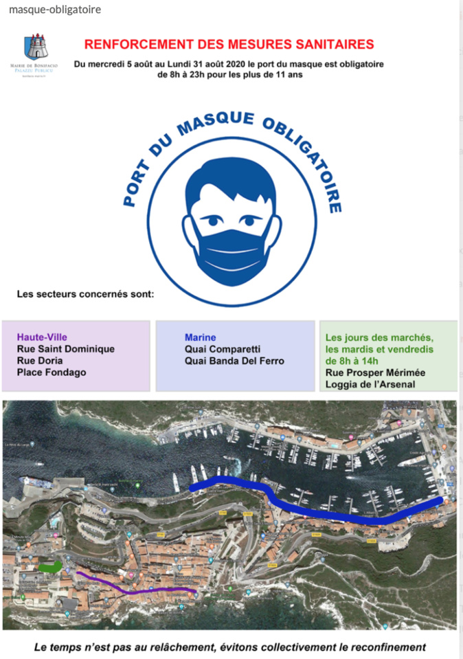 COVID-19 : Masque obligatoire à Bonifacio dès ce mercredi COVID-19 : Masque obligatoire à Bonifacio dès ce mercredi
