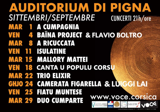La programmation de l'auditorium de Pigna en septembre La programmation de l'auditorium de Pigna en septembre