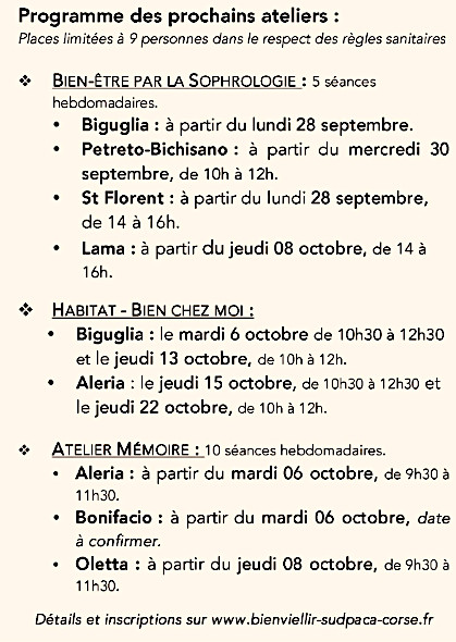 Corse. Des ateliers gratuits "Bien Vieillir » destinés aux + de 60 ans