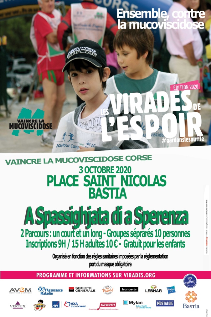 Mucoviscidose : Les Virades de l’Espoir le 3 octobre à Bastia Mucoviscidose : Les Virades de l’Espoir le 3 octobre à Bastia