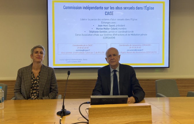 Jean-Marc Sauvé, président de la CIASE et Marion Muller-Colard. Jean-Marc Sauvé, président de la CIASE et Marion Muller-Colard.