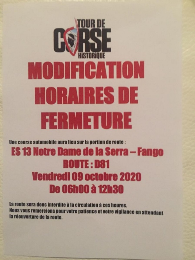 Tour de Corse historique: RD81 Calvi - Fango fermée vendredi matin