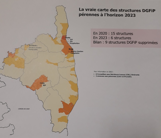La carte brandie par l'Intersyndicale qui dénonce la destruction des  services publiques aux finances