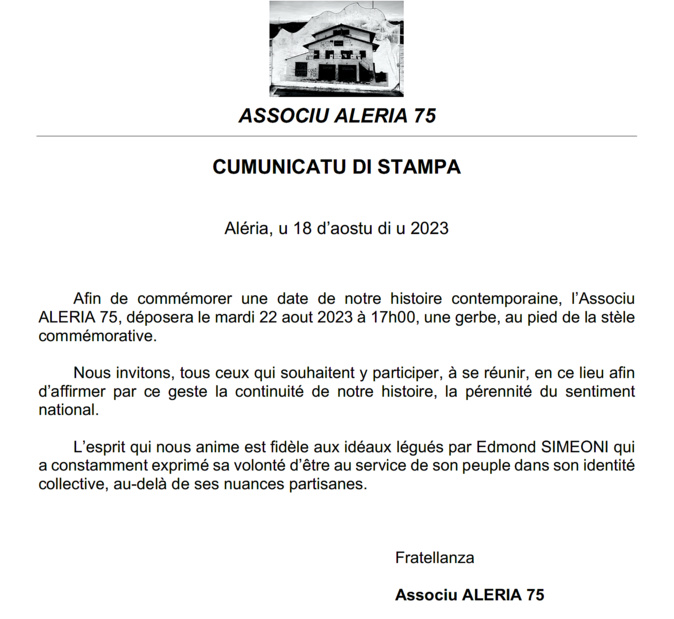 Événements d'Aleria : ce mardi, le 48e anniversaire