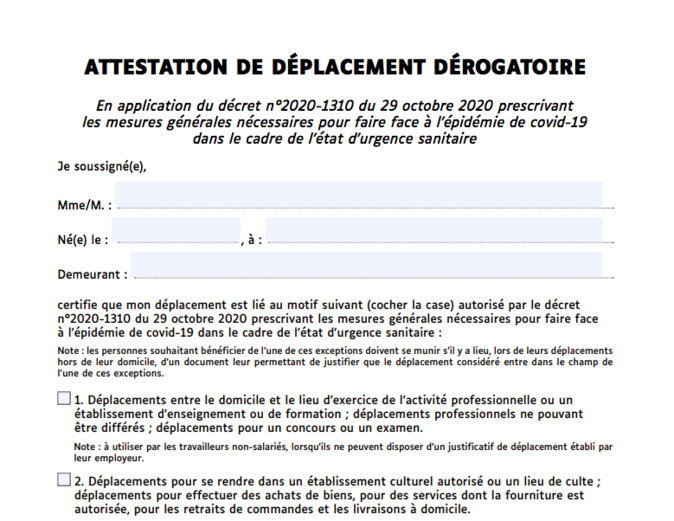 Confinement allégé : voici la nouvelle attestation de déplacement, à utiliser dès ce samedi Confinement allégé : voici la nouvelle attestation de déplacement, à utiliser dès ce samedi