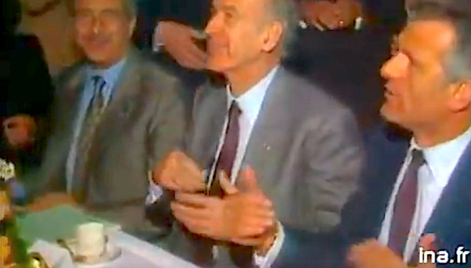 Valéry Giscard d'Estaing en 1981 à Bastia entre Emile Arrghi de Casanova et Jean Baggioni