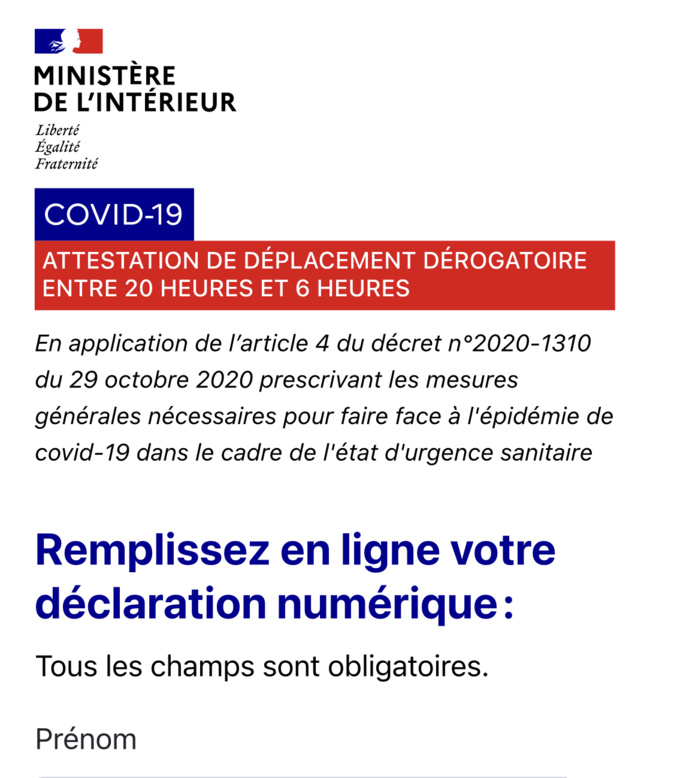 Couvre-feu : voici la la nouvelle attestation à télécharger