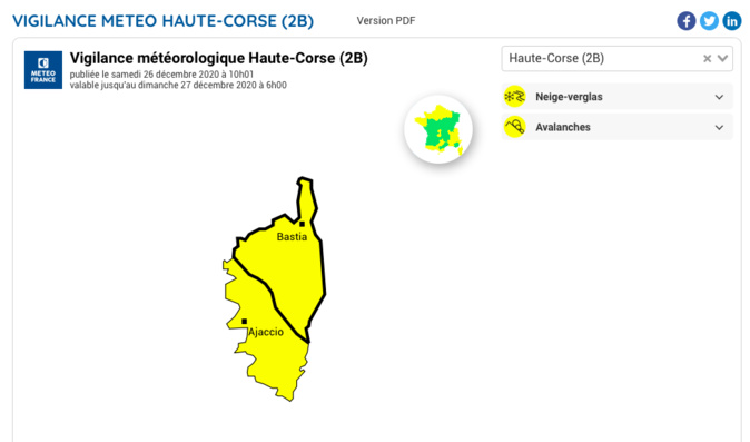 La Corse placée en vigilance jaune à la neige ce samedi La Corse placée en vigilance jaune à la neige ce samedi