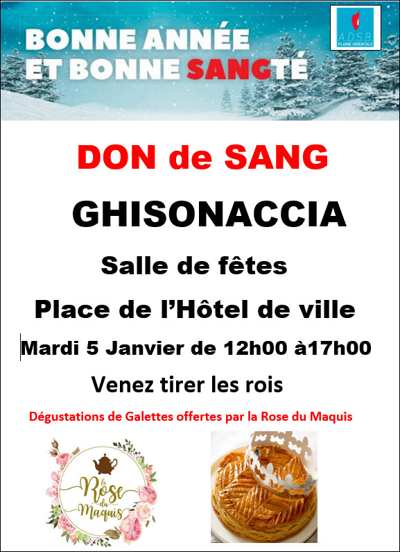 Don du sang : rendez-vous le 5 janvier à Ghisonaccia