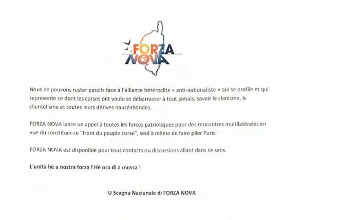 Territoriales : Forza Nova lance un appel à a mossa aux forces nationalistes